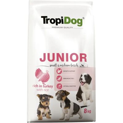 TropiDog Premium Junior Małe i Średnie Rasy Indyk i Ryż - 8kg TropiDog Premium Junior Małe i Średnie Rasy Indyk i Ryż - 8kg