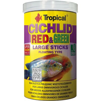 Tropical Cichlid Rouge & Vert Gros Bâtons - Nourriture pour Poissons Tropical Cichlid Rouge & Vert Gros Bâtons - Nourriture pour Poissons