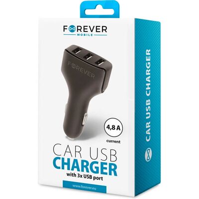 Forever Auto Ladegerät - 3 USB - Schwarz - Autozubehör Forever Auto Ladegerät - 3 USB - Schwarz - Autozubehör