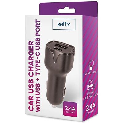 Setty Auto-Ladegerät - Dual USB & USB-C - 2,4A - Schwarz - Autozubehör Setty Auto-Ladegerät - Dual USB & USB-C - 2,4A - Schwarz - Autozubehör