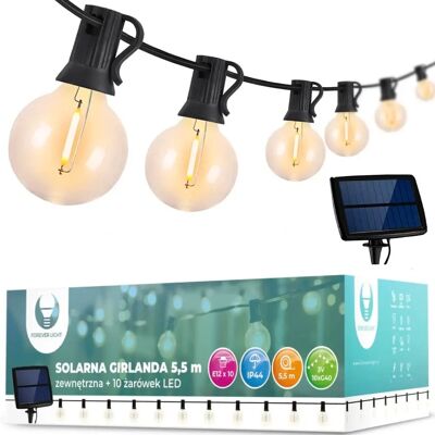 Fitas de luz solar Forever Light - 5,5 m com 10 lâmpadas LED G40 Fitas de luz solar Forever Light - 5,5 m com 10 lâmpadas LED G40