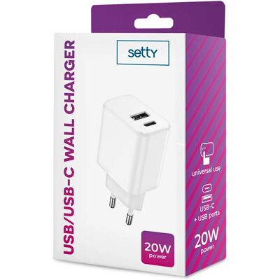 Setty TF-0121 Weiß USB-C Wandladegerät - Schnelles Laden Setty TF-0121 Weiß USB-C Wandladegerät - Schnelles Laden