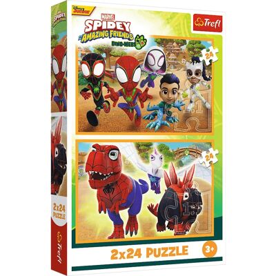 Trefl 34432 Puzzle - Marvel & Dinosaurier - 2 x 24 delar Trefl 34432 Puzzle - Marvel & Dinosaurier - 2 x 24 delar