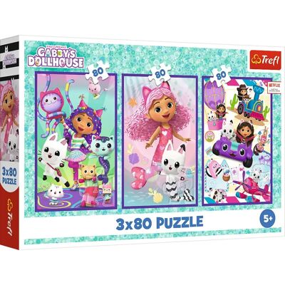 Trefl Modèle : Puzzle 3-en-1 Gabby's Dollhouse - 3 x 80 pièces Trefl Modèle : Puzzle 3-en-1 Gabby's Dollhouse - 3 x 80 pièces