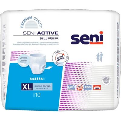 Seni Active Super Inkontinenzhosen - Atmungsaktiv, Elastisch, Odour-Stop - S-XL Seni Active Super Inkontinenzhosen - Atmungsaktiv, Elastisch, Odour-Stop - S-XL