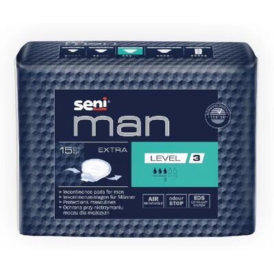 Serviettes Seni Man Niveau 3 - Incontinence - Publicité Serviettes Seni Man Niveau 3 - Incontinence - Publicité
