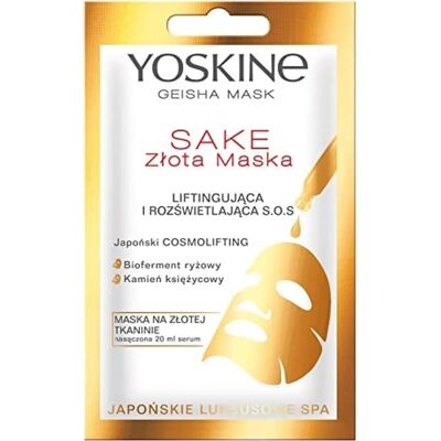 Yoskine Geisha Maske Sake - Aufhellend & Straffend auf Goldstoff - 20ml Yoskine Geisha Maske Sake - Aufhellend & Straffend auf Goldstoff - 20ml