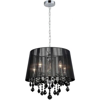 Lampadario a Sospensione Italux Cornelia - Tenda in Tessuto Nero, Cromo - 5 Luci E14 Lampadario a Sospensione Italux Cornelia - Tenda in Tessuto Nero, Cromo - 5 Luci E14