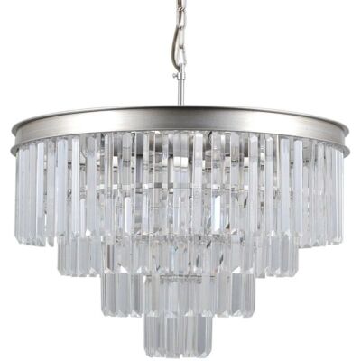 Lampada Pendente Italux Verdes - Argento con 8 Cristalli E14 Lampada Pendente Italux Verdes - Argento con 8 Cristalli E14