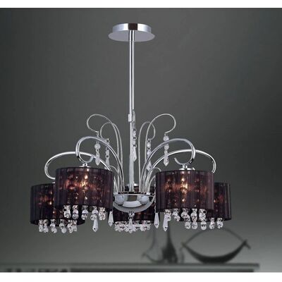 Italux Nero Cristallo 5 Luci Sospensione - Illuminazione Interna Italux Nero Cristallo 5 Luci Sospensione - Illuminazione Interna