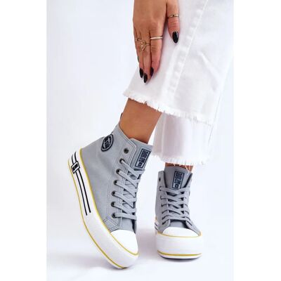 Big Star Shoes - High Material Platform Sneakers - Szary Big Star Shoes - High Material Platform Sneakers - Szary