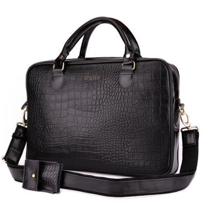 Solier Czarna Skórzana Torba na Laptopa - Unisex Solier Czarna Skórzana Torba na Laptopa - Unisex