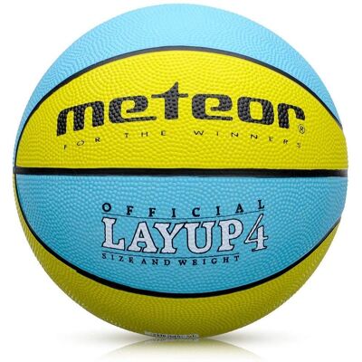 Meteor Layup 4 - Ballon de basketball bleu/jaune pour enfants - Publicité Meteor Layup 4 - Ballon de basketball bleu/jaune pour enfants - Publicité