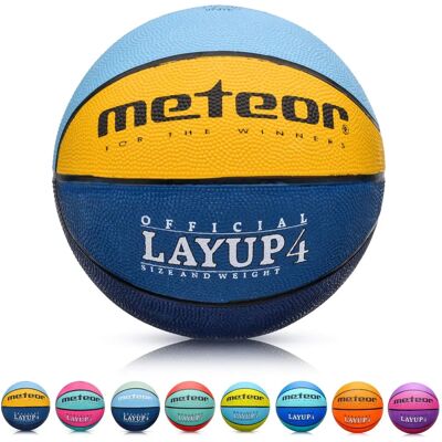 Meteor Layup 4 bleu/jaune - Ballon de basketball - Publicité Meteor Layup 4 bleu/jaune - Ballon de basketball - Publicité