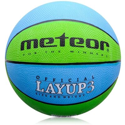 Meteor Layup 3 Ballon de Basket Bleu/Vert - Basket - Publicité Meteor Layup 3 Ballon de Basket Bleu/Vert - Basket - Publicité