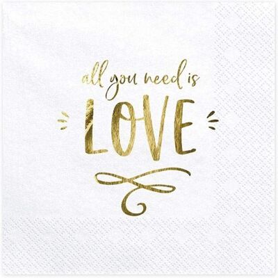 PartyDeco Gold Hochzeitsservietten 'All You Need is Love' - Hochzeitstischdeko PartyDeco Gold Hochzeitsservietten 'All You Need is Love' - Hochzeitstischdeko