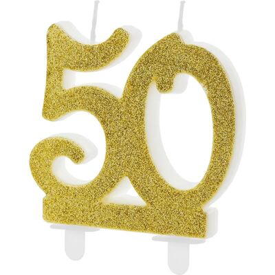 Vela de aniversário 50 em ouro com glitter Vela de aniversário 50 em ouro com glitter