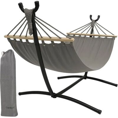 Dvojitá zahradní houpací síť Gardlov - 200x150cm, Šedá, Ocelová konstrukce Dvojitá zahradní houpací síť Gardlov - 200x150cm, Šedá, Ocelová konstrukce