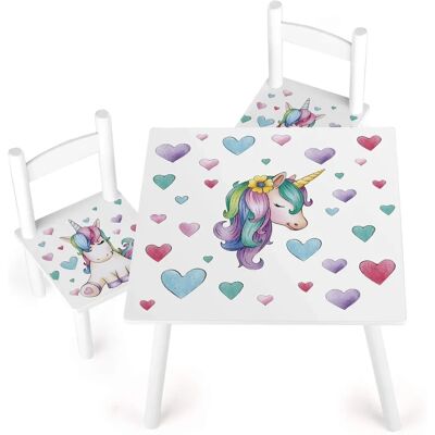 Leomark Table et Chaises Blanches pour Enfants - Motif Licorne - Publicité Leomark Table et Chaises Blanches pour Enfants - Motif Licorne - Publicité