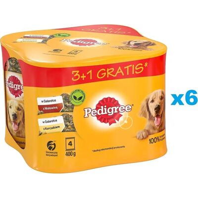Hrană umedă Pedigree pentru câini adulți - Pui și vită în aspic - 24x400g Hrană umedă Pedigree pentru câini adulți - Pui și vită în aspic - 24x400g