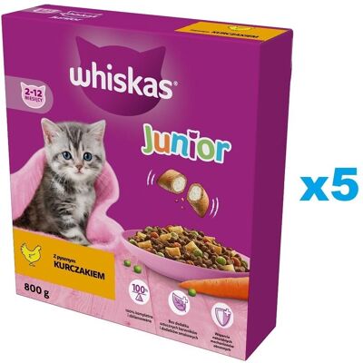 Whiskas Junior 5x800g Mâncare uscată cu pui - Nutriție completă Whiskas Junior 5x800g Mâncare uscată cu pui - Nutriție completă