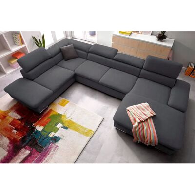 SIT&MORE Alcatraz U-Form Sofa - Microfaser, Dunkelgrau, Mit Bettfunktion SIT&MORE Alcatraz U-Form Sofa - Microfaser, Dunkelgrau, Mit Bettfunktion
