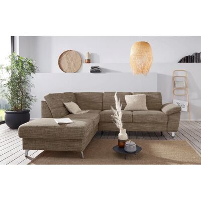 SIT&MORE Sorano L-Form Sofa - L-förmiges Sofa mit Ottomane, beige Leinen, Fein Struktur SIT&MORE Sorano L-Form Sofa - L-förmiges Sofa mit Ottomane, beige Leinen, Fein Struktur