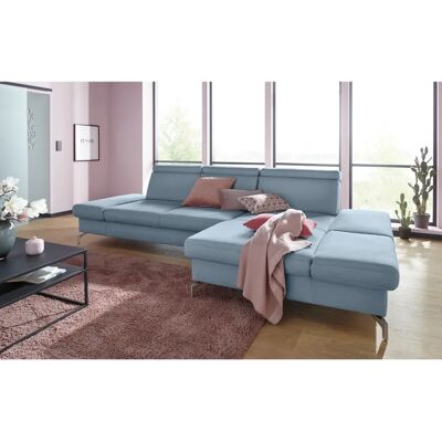 SIT & MORE Brisbane L-Form Sofa - Hellblau, Silberfüße, Recamiere rechts SIT & MORE Brisbane L-Form Sofa - Hellblau, Silberfüße, Recamiere rechts