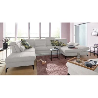SIT & MORE Brisbane U-Form Sofas - Beiges U-förmiges Sofa mit Ottomane und metallischen dunkelgrauen Füßen SIT & MORE Brisbane U-Form Sofas - Beiges U-förmiges Sofa mit Ottomane und metallischen dunkelgrauen Füßen
