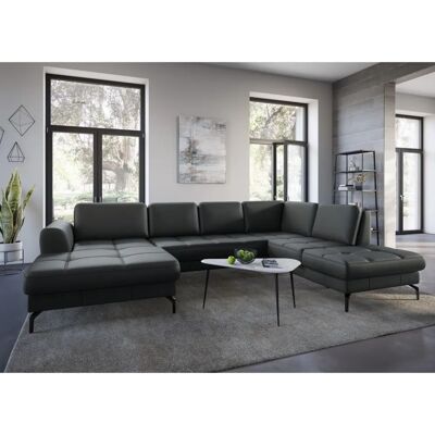 SIT & MORE Bendigo U-Form Sofa - Naturleder, Ottomane rechts, Schwarz SIT & MORE Bendigo U-Form Sofa - Naturleder, Ottomane rechts, Schwarz