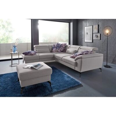 SIT&MORE Percy L-Form Sofa - 270x80x235 cm, Grau, mit Ottomane, Schwarze Nickelfüße SIT&MORE Percy L-Form Sofa - 270x80x235 cm, Grau, mit Ottomane, Schwarze Nickelfüße