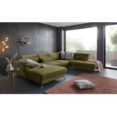 SIT&MORE Percy U-Form Sofa - Microfaser Paris, Grün, Recamiere, 343cm SIT&MORE Percy U-Form Sofa - Microfaser Paris, Grün, Recamiere, 343cm