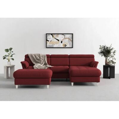 SIT&MORE Marano L-Form Sofa - Microfaser, Rot, mit Bett & Recamiere SIT&MORE Marano L-Form Sofa - Microfaser, Rot, mit Bett & Recamiere