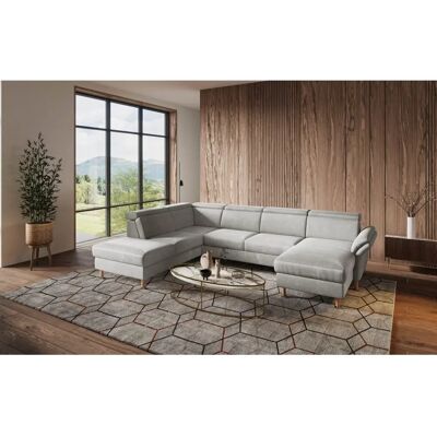 HOME AFFAIRE Calypso U-Form Sofa - Hellgraues Polyester-Sofa mit Kopfteilverstellung HOME AFFAIRE Calypso U-Form Sofa - Hellgraues Polyester-Sofa mit Kopfteilverstellung