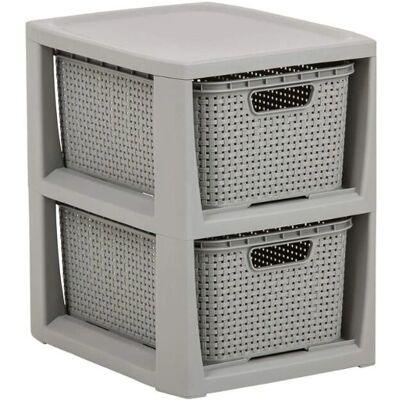 BRANQ - Regał łazienkowy rattanowy - szary - 2 kosze - Storage shelf BRANQ - Regał łazienkowy rattanowy - szary - 2 kosze - Storage shelf