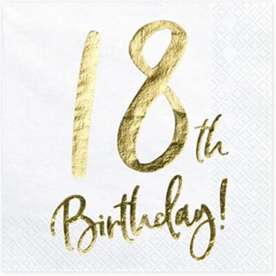 PartyDeco Serviettes en papier pour anniversaire 18 ans - Blanc et Or - Publicité PartyDeco Serviettes en papier pour anniversaire 18 ans - Blanc et Or - Publicité