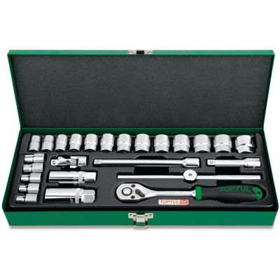 TOPTUL GCAD2502 Socket Wrench Set - 25 Pieces, 3/8 inch Drive, Hexagon, Chrome-Vanadium Steel TOPTUL GCAD2502 Socket Wrench Set - 25 Pieces, 3/8 inch Drive, Hexagon, Chrome-Vanadium Steel