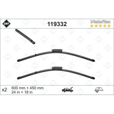 Essuie-glaces SWF - 119332 - Visioflex - 600+450mm - 2 Pièces Essuie-glaces SWF - 119332 - Visioflex - 600+450mm - 2 Pièces