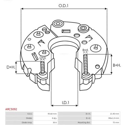 AS-PL ARC5092 Generatorens ensretterbro - Alternator AS-PL ARC5092 Generatorens ensretterbro - Alternator