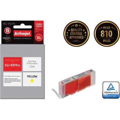 Cartucho de tinta amarelo Activejet ACC-551YN - Acessório para impressora a jato de tinta Cartucho de tinta amarelo Activejet ACC-551YN - Acessório para impressora a jato de tinta