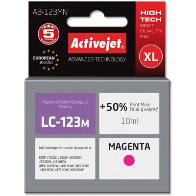 Cartouche d'encre Magenta Activejet AB-123MN - Inkjet, 10ml, Compatible Brother Cartouche d'encre Magenta Activejet AB-123MN - Inkjet, 10ml, Compatible Brother