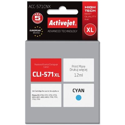 Cartouche d'encre Cyan Activejet - Modèle Compatible ACC-571CNX - 12ml - Haute Capacité Cartouche d'encre Cyan Activejet - Modèle Compatible ACC-571CNX - 12ml - Haute Capacité