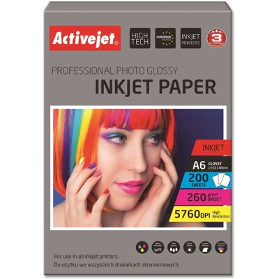 Activejet AP6-260GR200 Fotopapier - Weiß - A6 - 200 Blatt - Glänzend Activejet AP6-260GR200 Fotopapier - Weiß - A6 - 200 Blatt - Glänzend