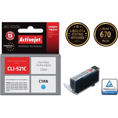 Cartouche d'encre Activejet ACC-521CN Cyan - Haute capacité compatible Cartouche d'encre Activejet ACC-521CN Cyan - Haute capacité compatible