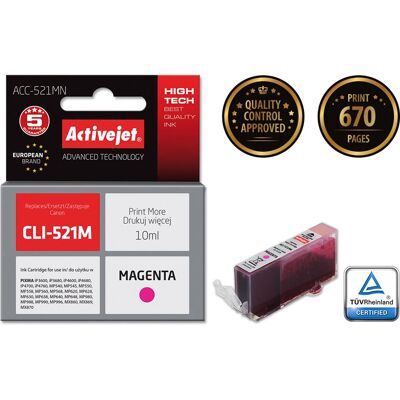 Cartucho de tinta magenta Activejet ACC-521MN - Alta capacidade Cartucho de tinta magenta Activejet ACC-521MN - Alta capacidade