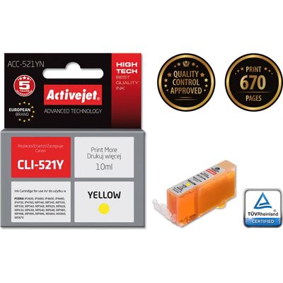 Cartucho de Tinta Amarelo Activejet ACC-521YN - Alta Capacidade Cartucho de Tinta Amarelo Activejet ACC-521YN - Alta Capacidade