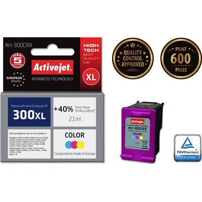 Cartucho de tinta Activejet AH-300CRX - Multicolor, 21ml, Compatível HP Cartucho de tinta Activejet AH-300CRX - Multicolor, 21ml, Compatível HP