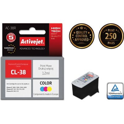 Cartucho de tinta Activejet AC-38R - Ciano Magenta Amarelo - Inkjet 12ml Cartucho de tinta Activejet AC-38R - Ciano Magenta Amarelo - Inkjet 12ml