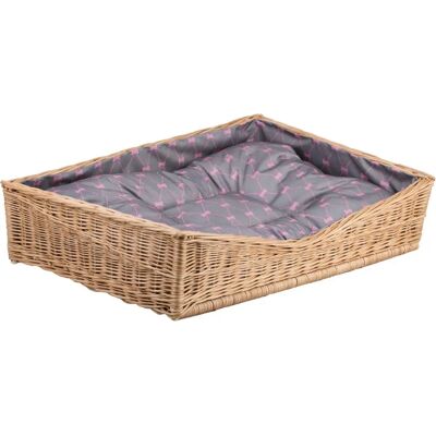 Panier pour chien - Panier rectangulaire en osier gris avec coussin amovible Panier pour chien - Panier rectangulaire en osier gris avec coussin amovible