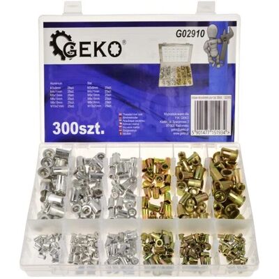 GEKO Nietetüllen Set - M3 bis M10 Aluminium Stahl Flachkopf - 300 Stück GEKO Nietetüllen Set - M3 bis M10 Aluminium Stahl Flachkopf - 300 Stück